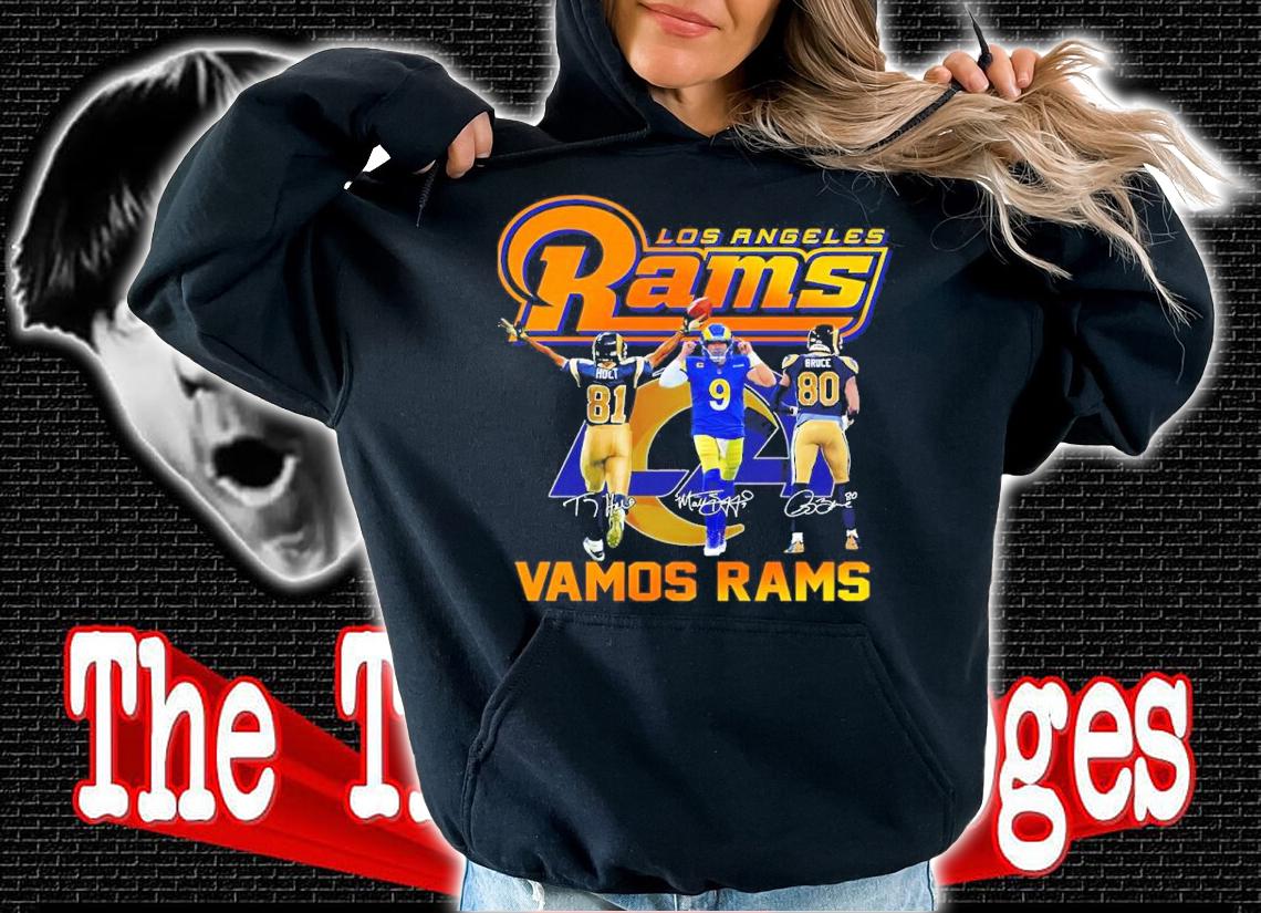 Los Angeles Rams Vamos Rams Torry Holt Vs Matthew Stafford And Isaac Bruce Signatures Shirt
