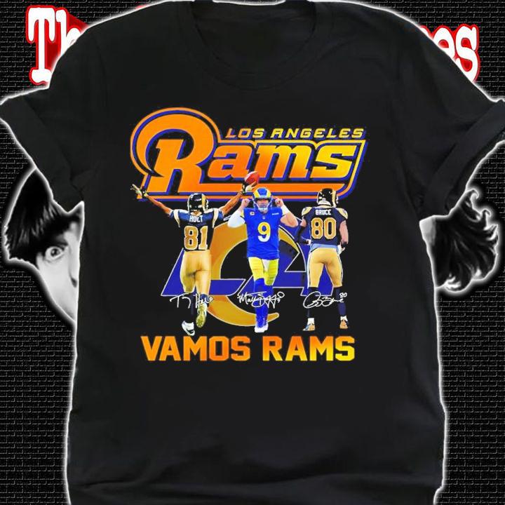 Los Angeles Rams Vamos Rams Torry Holt Vs Matthew Stafford And Isaac Bruce Signatures Shirt