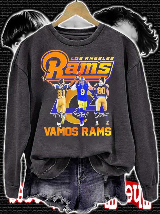 Los Angeles Rams Vamos Rams Torry Holt Vs Matthew Stafford And Isaac Bruce Signatures Shirt