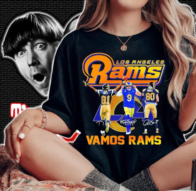 Los Angeles Rams Vamos Rams Torry Holt Vs Matthew Stafford And Isaac Bruce Signatures Shirt