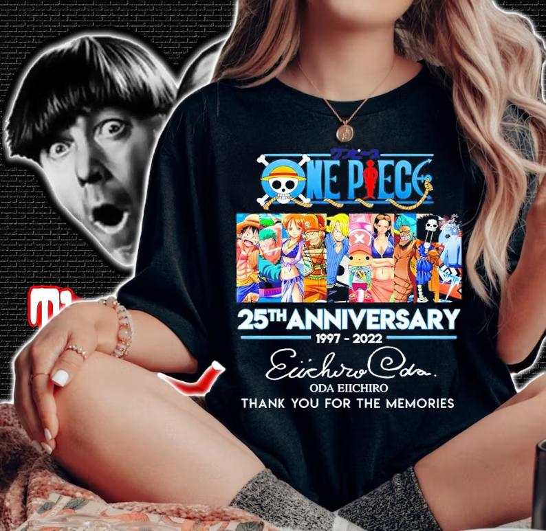 One Piece 25th Anniversary Eiichiro Oda Signatures Thank You For The Memories Shirt woman shirt