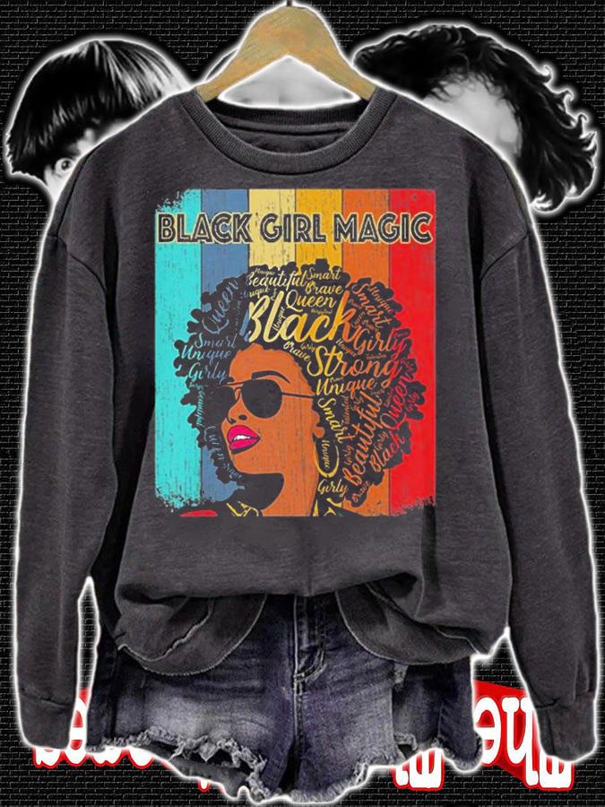 Womens Vintage Melanin Afro Black Girl Magic Queen T-Shirt sweatshirt