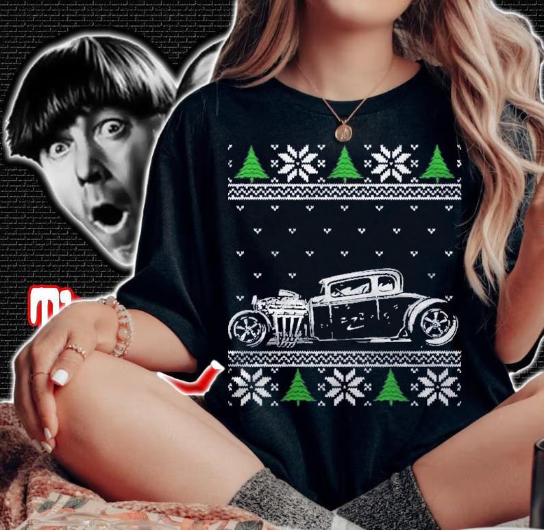 Vintage Hot Rod Ugly Christmas Classic American Hotrod Lover Shirt woman shirt