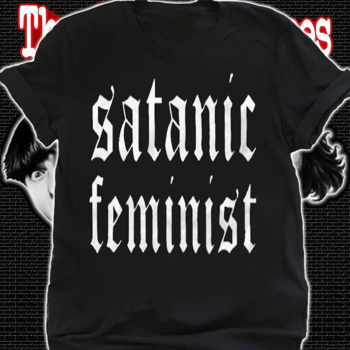 Satanic Feminist text logo T-shirt