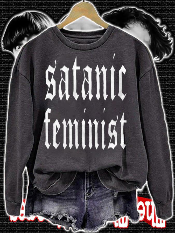 Satanic Feminist text logo T-shirt