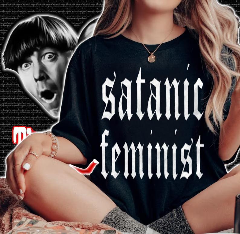 Satanic Feminist text logo T-shirt