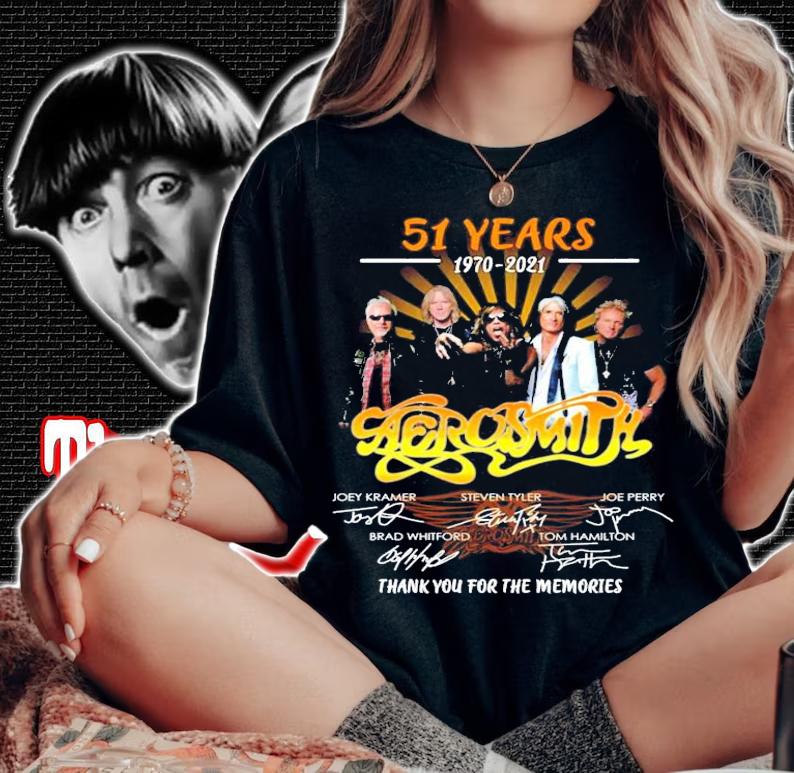 51 years 1970-2021 Aerosmith signatures t-shirt woman shirt
