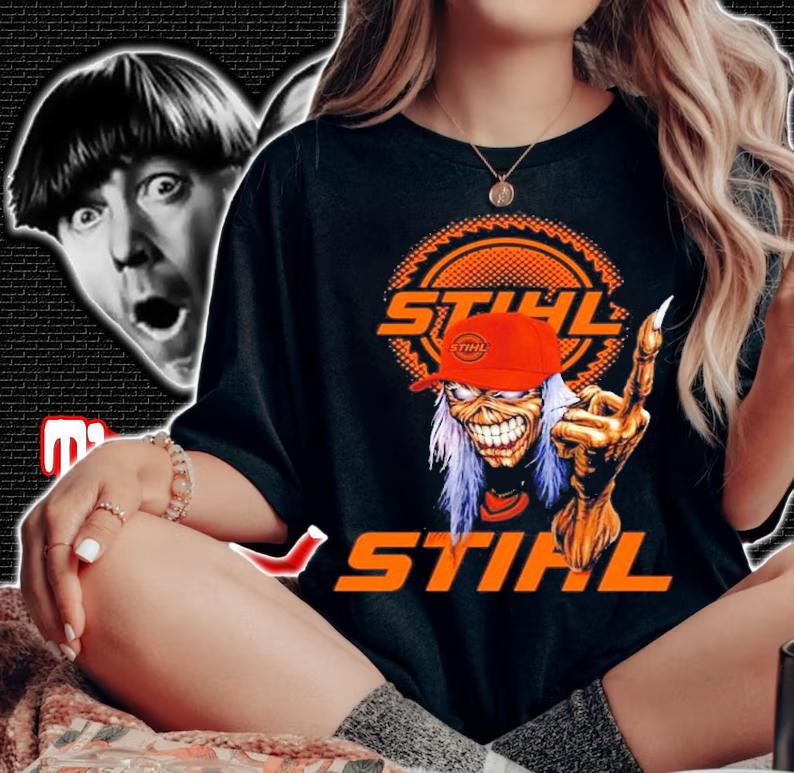 Skull wear hat with Stihl logo shirt woman shirt