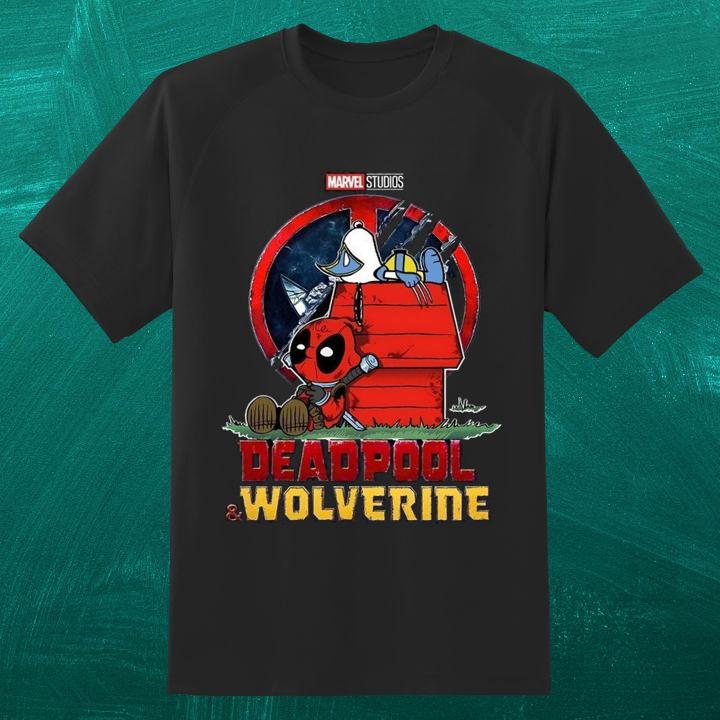 Premium Snoopy Charlie Brown Marvel Deadpool And Wolverine Cosplay Together T-Shirt