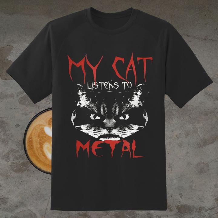 My Cat Listens To Metal Rock Black T-Shirt