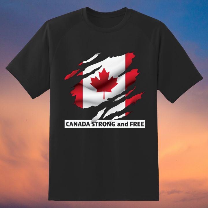 J'Aime Le Canada Strong And Free I Love Canada Flag Version Torn T-Shirt
