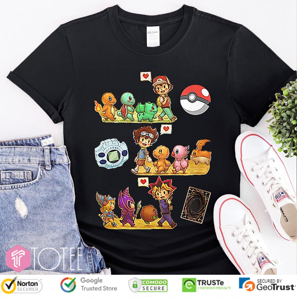 Satoshi Pokemon Yagami Taichi Digimon Adventure Yami Yugi Yugioh T-Shirt