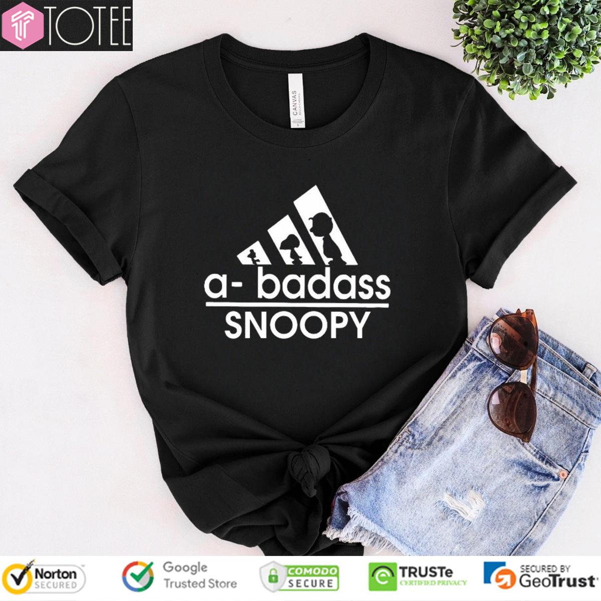 Peanuts Snoopy Woodstock Charlie Brown A-Badass Parody Adidas Logo T-Shirt
