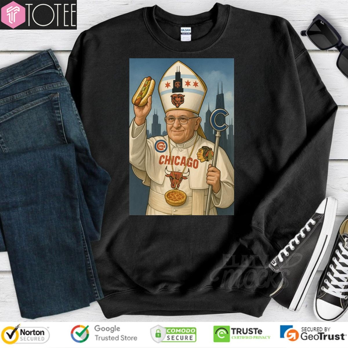 Pope Chicago Sports Team Cubs Bears Bulls Blackhawks Sweatshirt